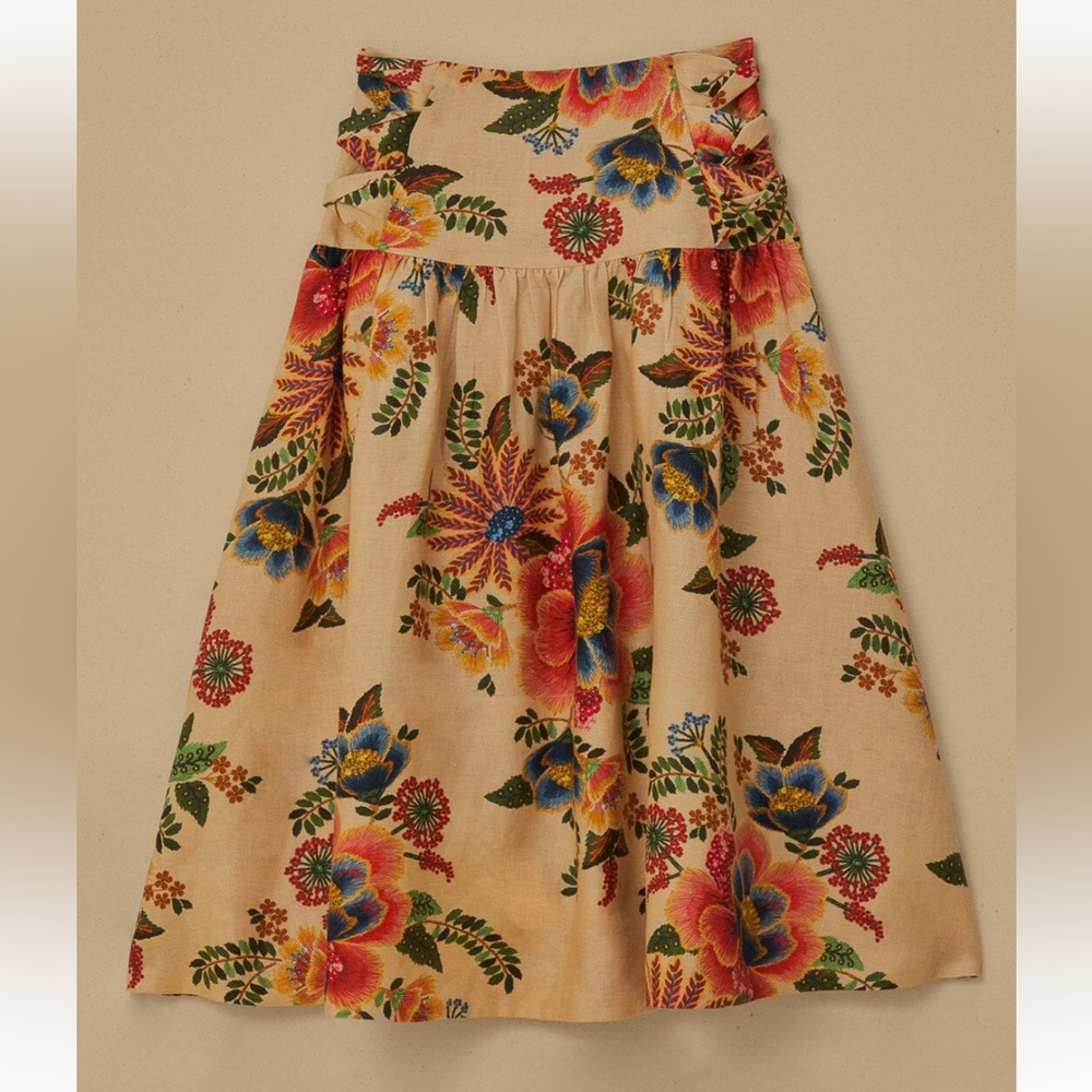 Women’s XXS Farm Rio Sand Delicate Garden Euroflax Midi Skirt